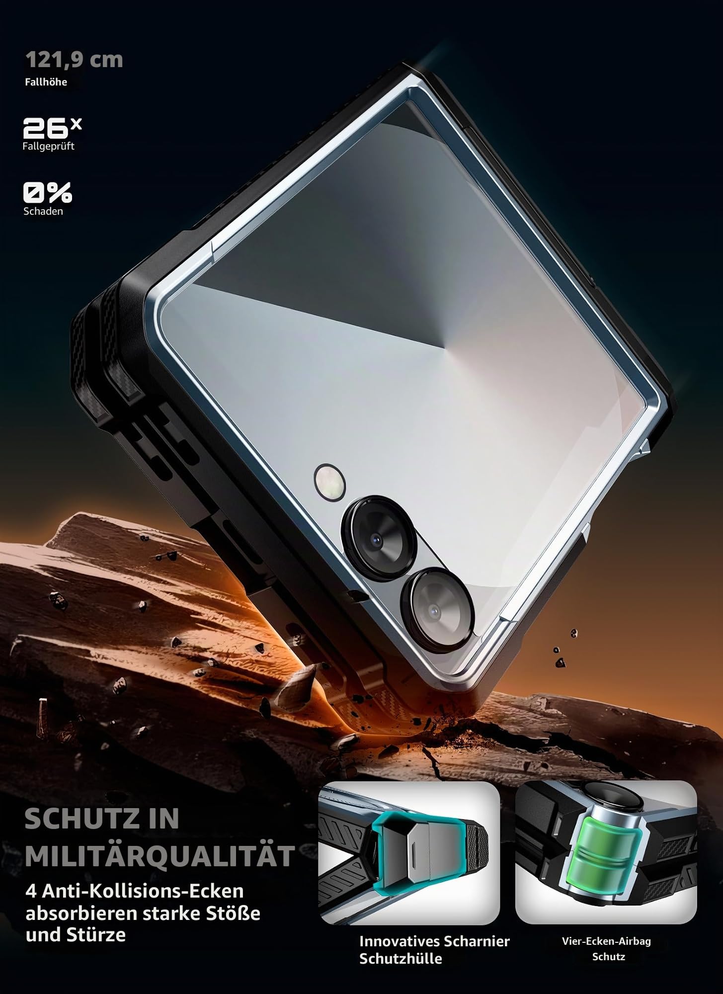 SUPCASE für Samsung Galaxy Z Flip 7 Hülle mit Ständer und Displayschutz (UB Grip), [Unterstützt MagSafe] [Scharnierschutz] Militärisch Schutzhülle Durchsichtig Handyhülle Bumper Case Cover (Blau) | Unterstützt MagSafe (UB Grip) Scharnierschutz Militärisch