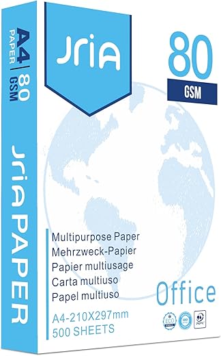 JriA Premium A4 Printer Paper, 80gsm, 500 Sheets (1 Ream), White, Smooth, Multipurpose, A4 Size