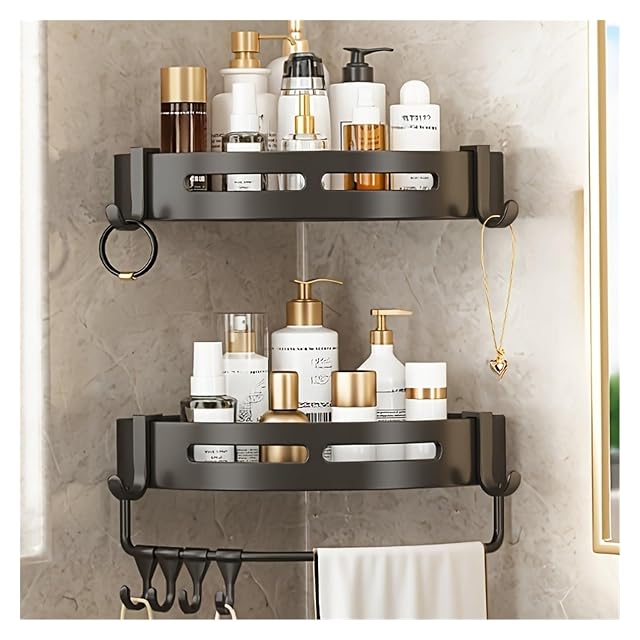 ljjymx Adjustable Tension Pole Shower Caddy Corner Organizer - Rustproof Stainless Steel Bathroom Storage with 4 Wire Baskets