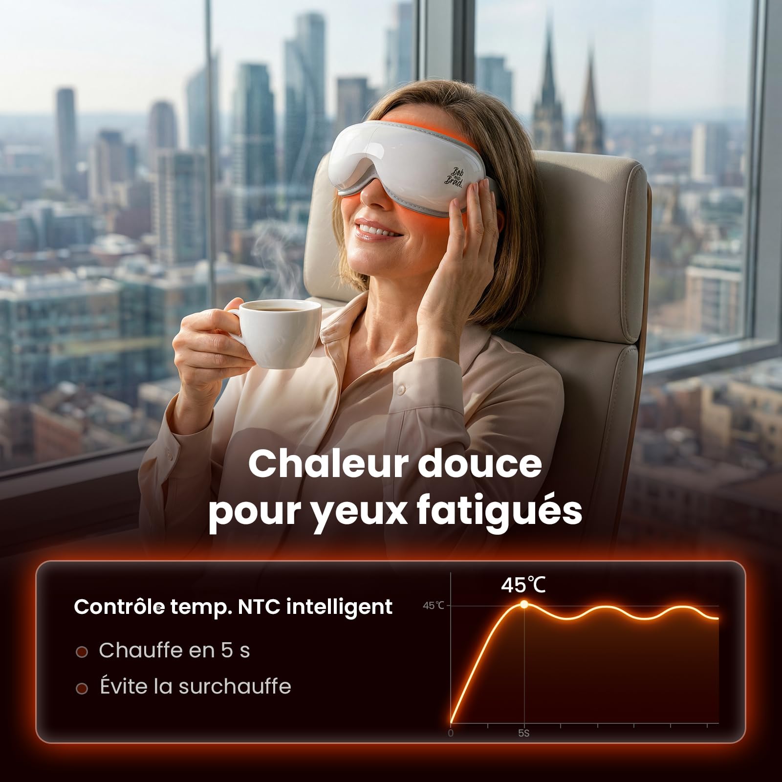 Bob and Brad Masque Massage Yeux, EyeOasis 3 Masseur Oculaire Chauffant avec Musique, Masque Gel Rafraîchissant, Migraine et Yeux Fatigués, Cadeau Fête des Pères Anniversaire Homme Femme