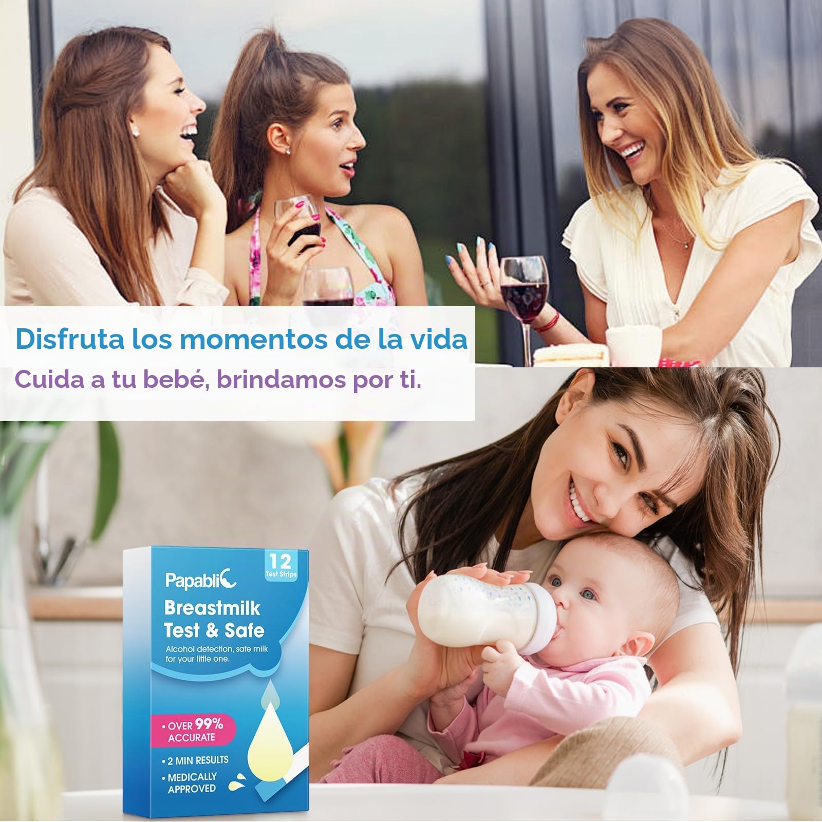 Papablic Tiras reactivas de alcohol para leche materna, resultados rápidos en 2 minutos, tiras de prueba de alcohol para madres lactantes en casa, fiestas, 12 unidades
