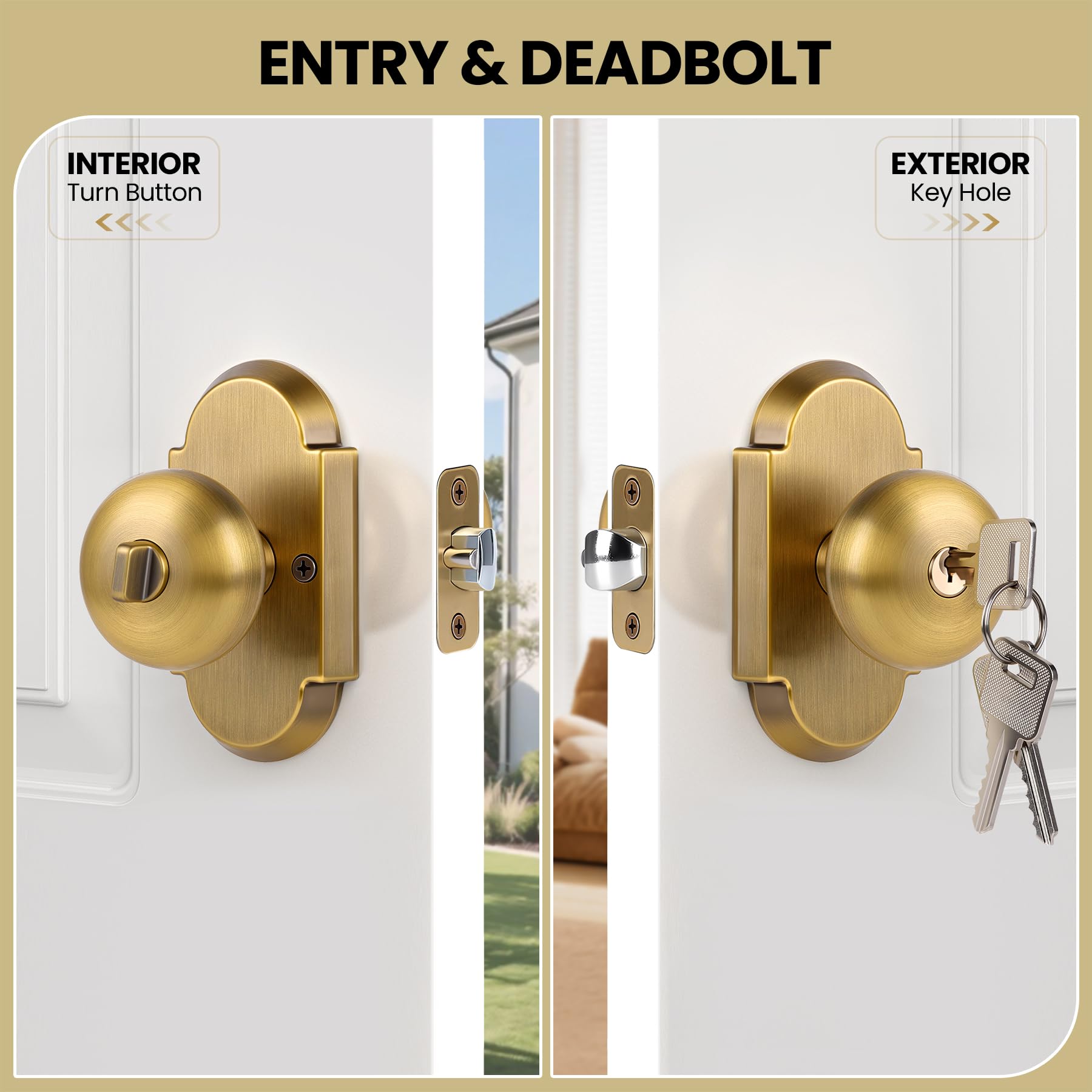 Antique Brass Entry Door Knob with Key Lock -5