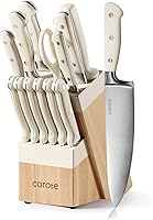 CAROTE 14-Piece Knife Set with Block - Forged High Carbon Stainless Steel, Razor-Sharp Blades, Dishwasher Safe, Cream