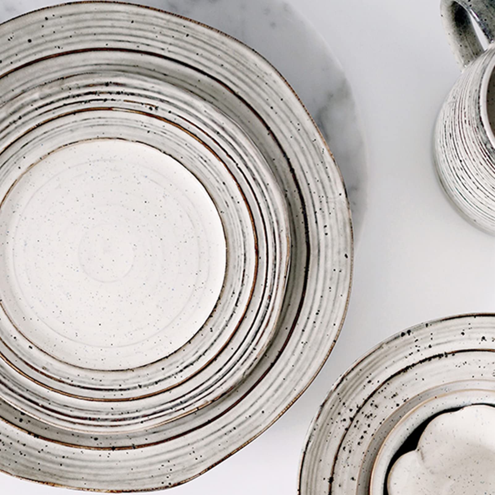 Nordycki zestaw zastawy stołowej z kamionki 5 szt., nowoczesna ceramiczna zastawa stołowa dla 1, zawiera talerz obiadowy, talerz deserowy i miskę, elegancki porcelanowy zestaw do jadalni, idealny do