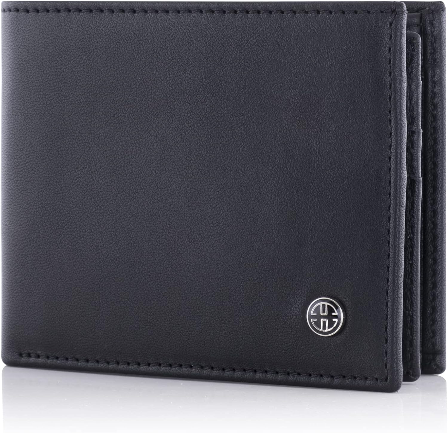TRUSADOR Savona Full Grain Leather Mens Bifold Wallet RFID Blocking Slim Minimalist Front Pocket with ID Window Gift Box (Black)