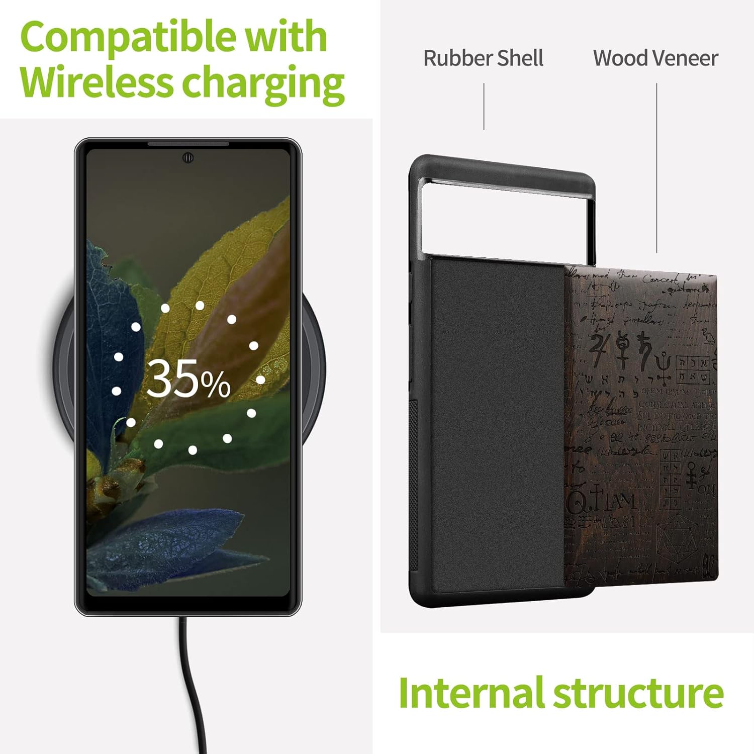 Carveit Wood Case for Pixel 6 Case [Natural Wood & Black Soft TPU] Shockproof Protective Unique & Classy Wooden Cover Compatible with Google Pixel 6 (Magic Book-Blackwood)