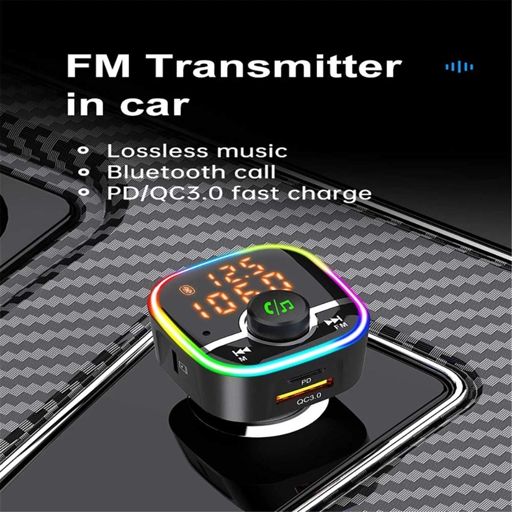 Bluetooth 5.0 FM Transmitter for Car, QC3.0+Type-C PD 18W Wireless Bluetooth FM Radio Adapter Bass Sound Music Player FM Car Kit