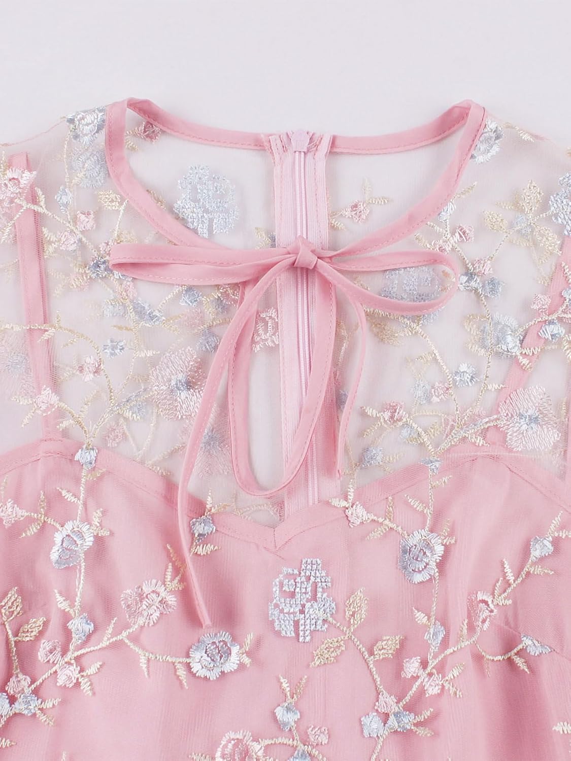 Sleeveless Floral Embroidery Dress for Women Flower Embroidery Tulle Prom Dress Mesh Illusion Keyhole Wedding Party Tea Dress - Image 2