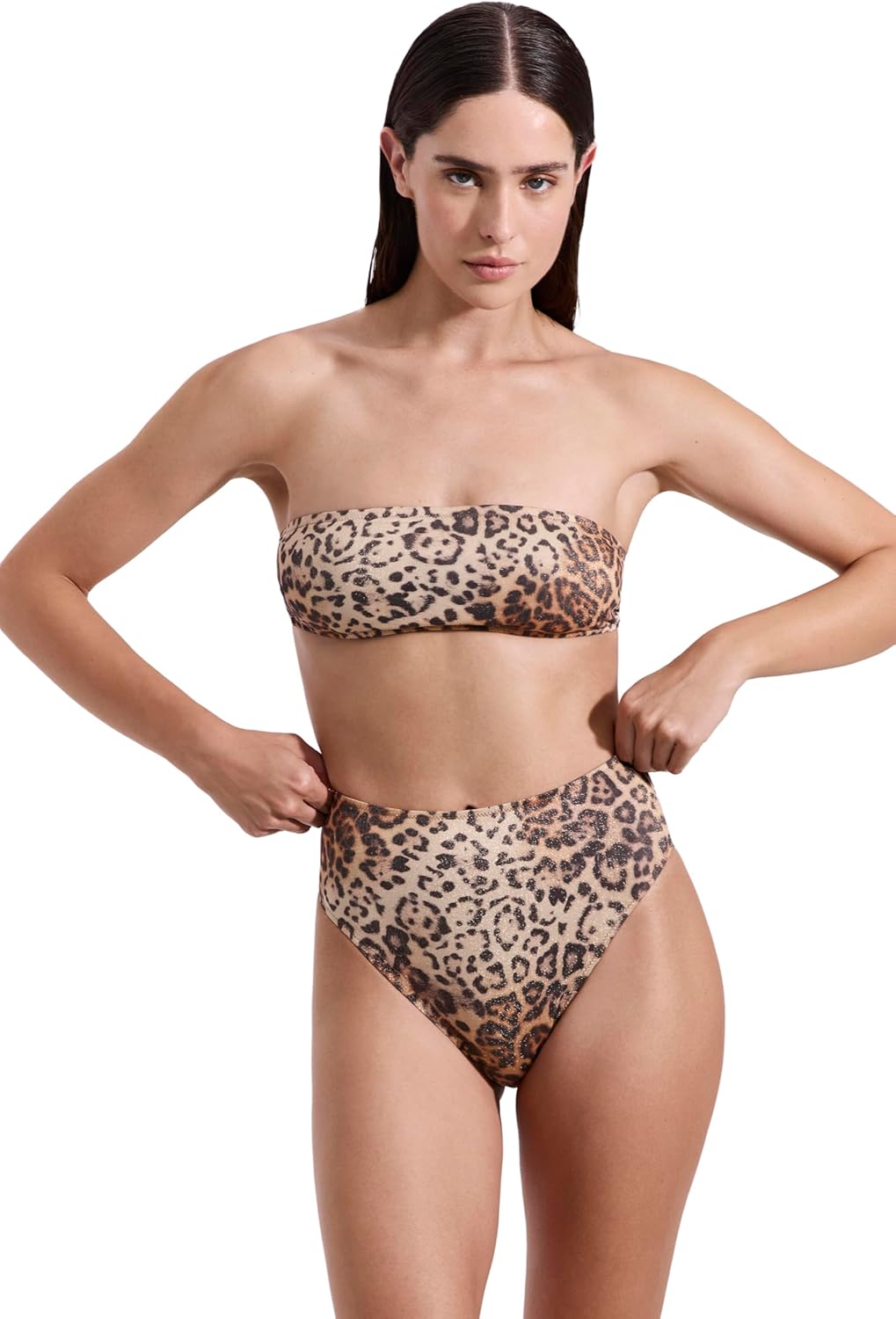 Gottex Luma Jasper High Waist Bikini Bottom- Shimmer Animal Print, High Leg, Light Bottom Coverage, Tops Sold Separately - Image 4