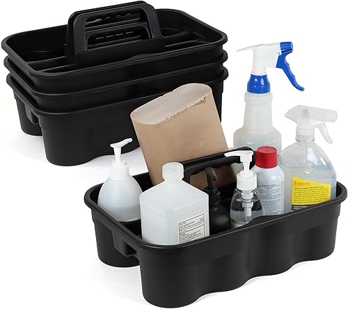 BISupply Organizador grande de limpieza con asa, paquete de 4 unidades, organizador de suministros de limpieza portátiles negros