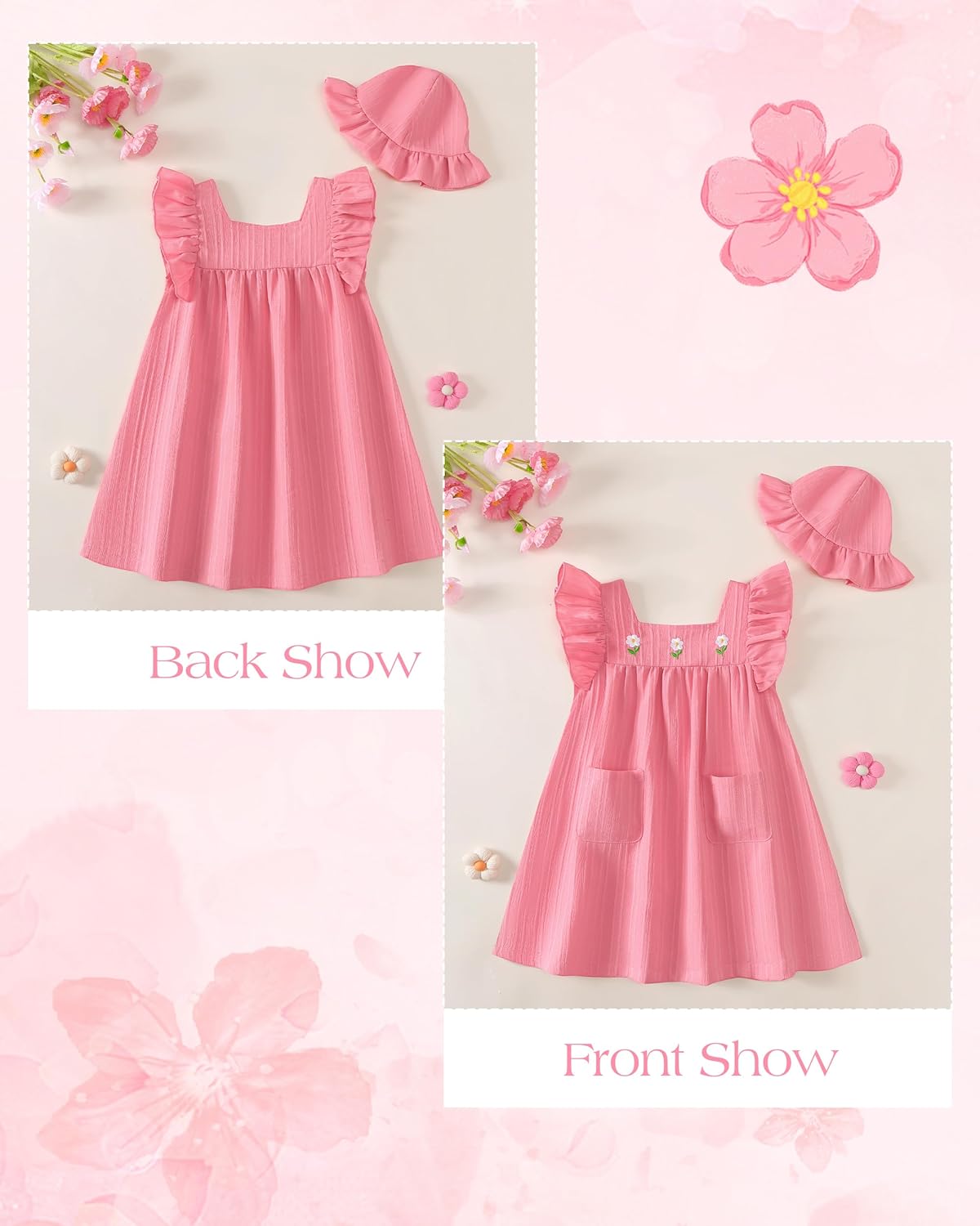 Toddler Baby Girls Summer Dresses Kids Girl Ruffle Sleeve 2-Piece Floral Smock Beach Dresses Sundress Size 12M-6T - Image 5