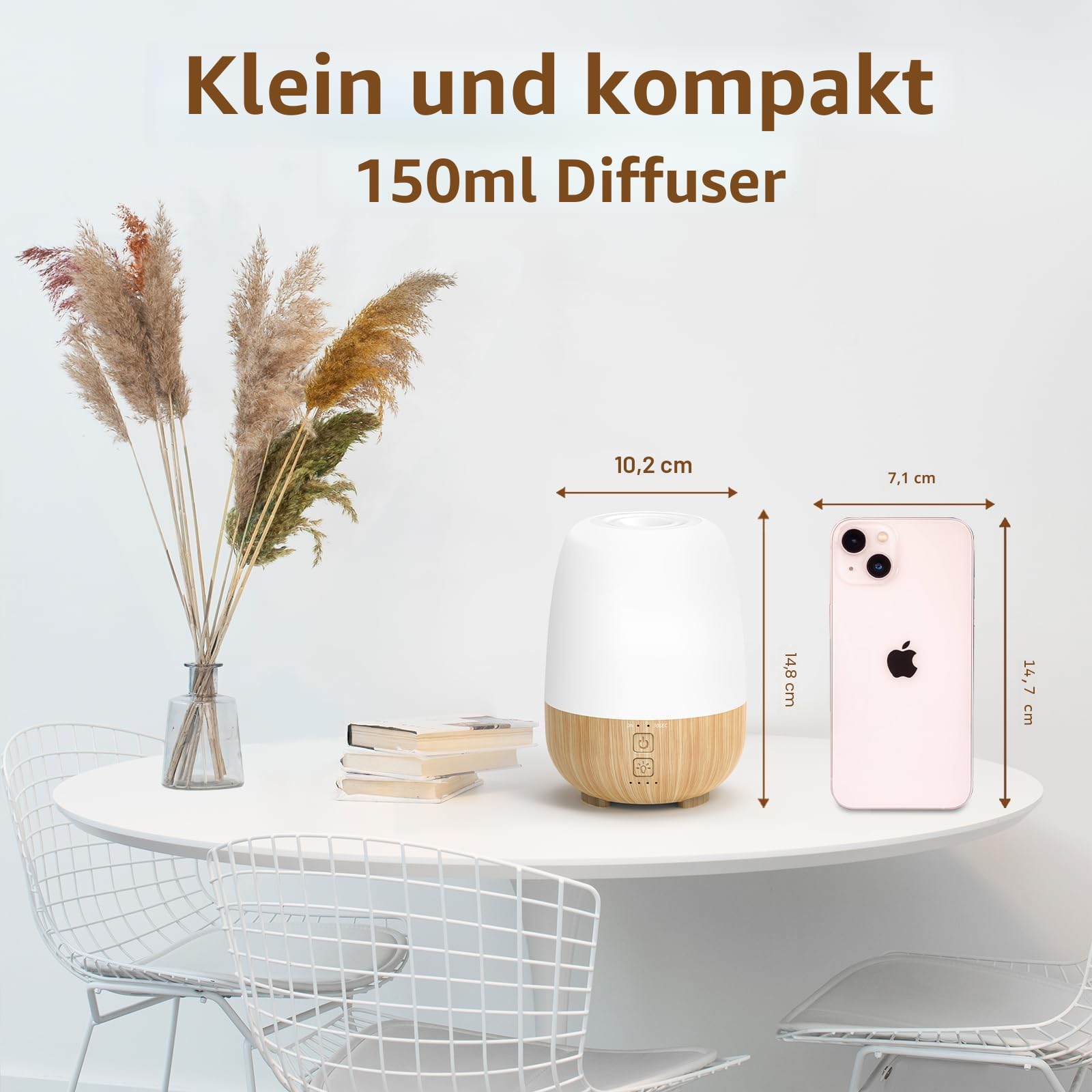 SEEDSEEL 150 ml kabelloser Diffusor für ätherische Öle, eingebauter 6000 mAh Akku, 7 Stunden Laufzeit, 7 LED-Farbwechsel-Lichter, tragbarer Aromatherapie-Diffusor für Zuhause, Büro, Outdoor