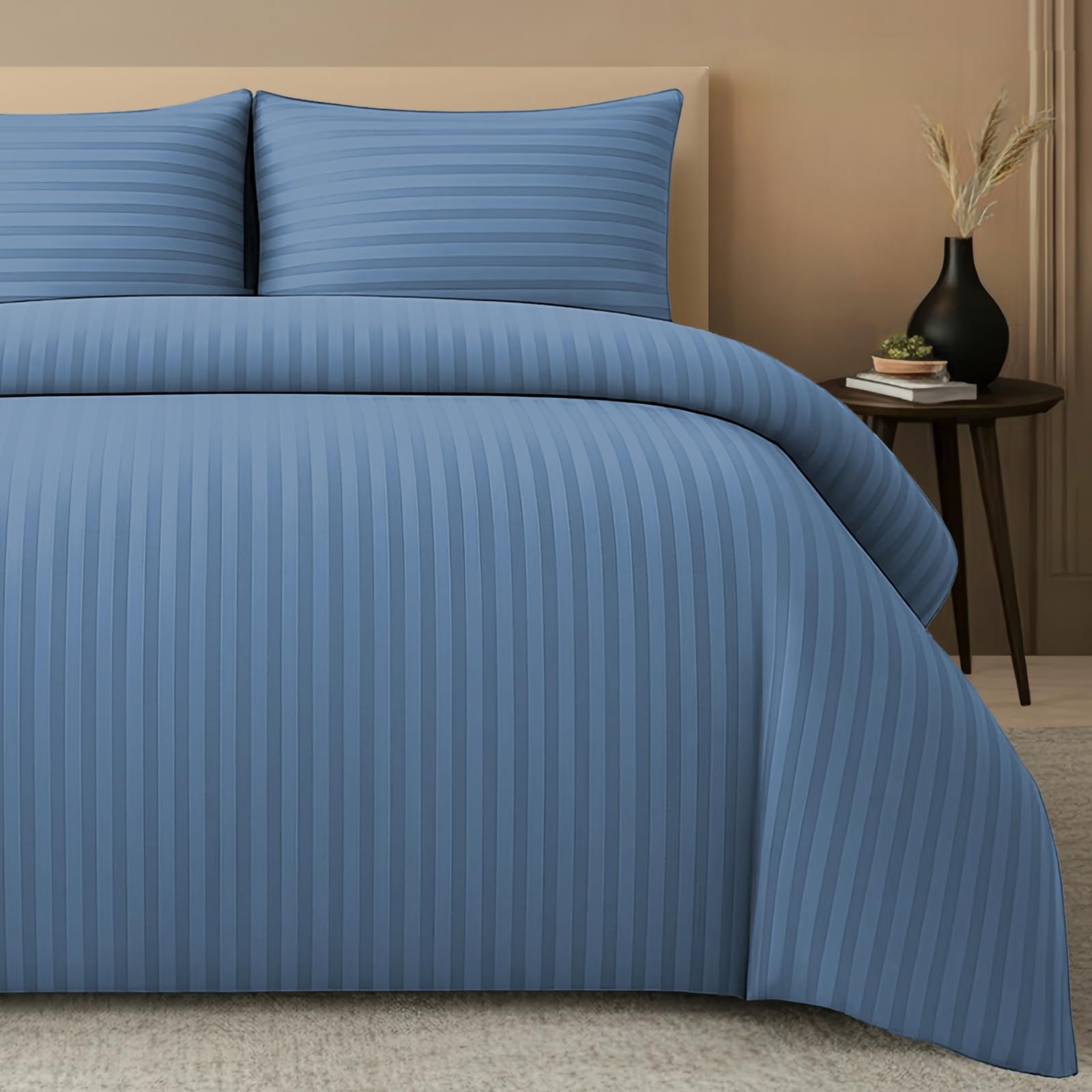 grace - Duvet Cover Set - Satin Stripe - Single - Blue