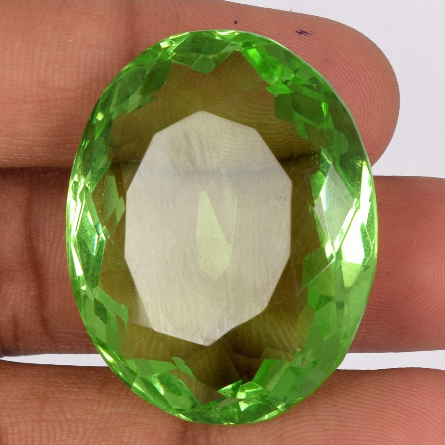 REAL-GEMS Natural Brazilian Green Amethyst Loose Gemstone Oval Cut 44.50 Ct Translucent Stone for Jewelry Making and Collectors
