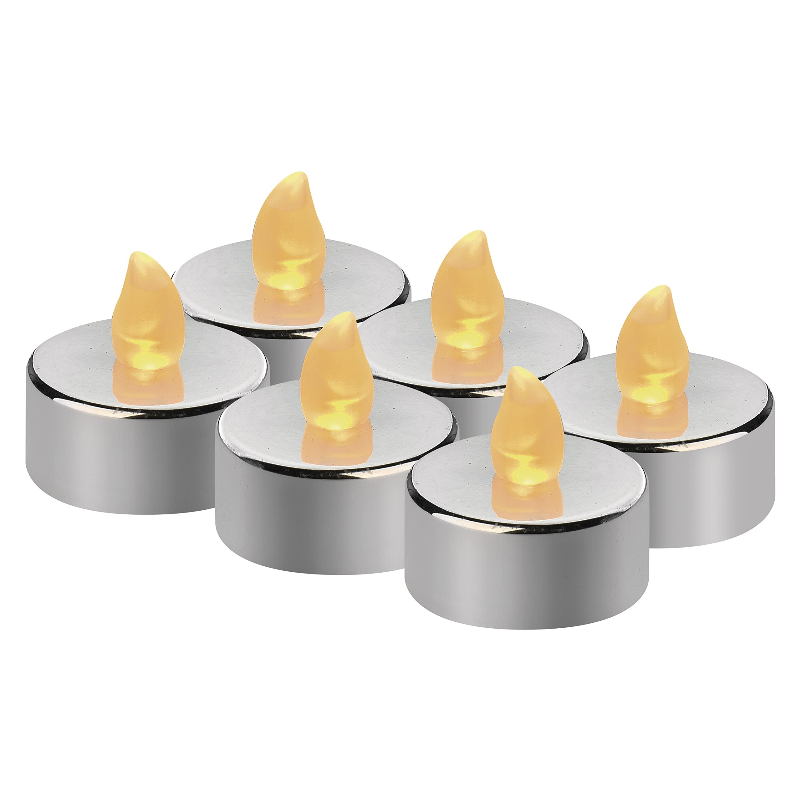 EMOS 6 velas LED plateadas sin llama con efecto parpadeante, decoración para Navidad, árbol de Navidad de Todos los Santos, IP20 para interiores, con batería, luz blanca cálida DCCV12