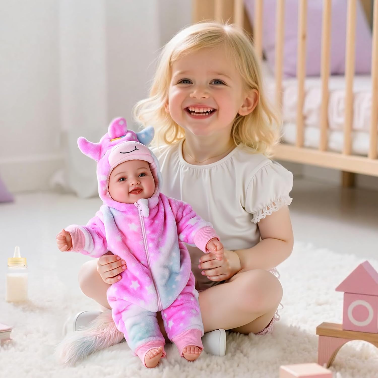 BABESIDE Lightweight Baby Doll Set – 15" Realistic Soft Doll for Girls, Easy to Carry & Hug – Pretend Play & Gift for Kids 3+