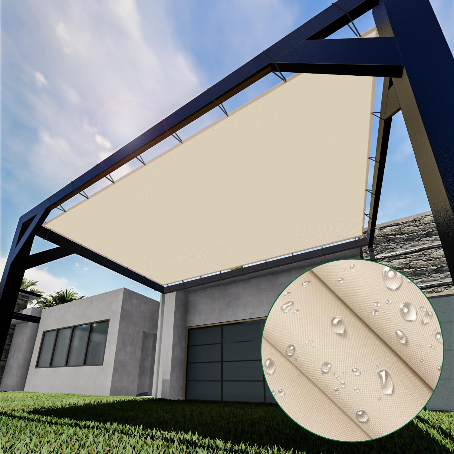 Goleray 10'x25' Waterproof Sun Shade Cloth with Grommets Rectangle Shade Sail Straight Edge Shade Fabric for Patio Canopy Carport Pergola Cover,