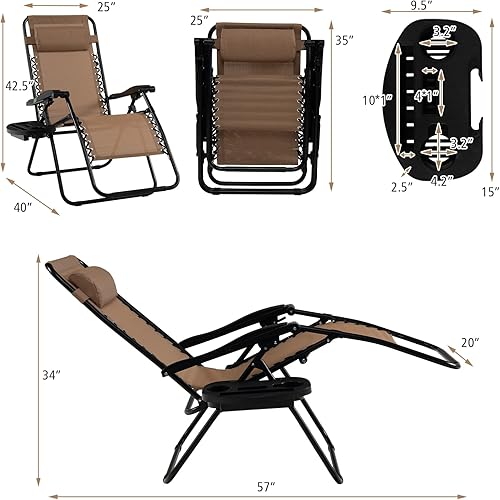 Miniatura 3 de Tangkula Zero Gravity - Silla plegable para patio, reclinable, ajustable, con soporte para tazas, reposabrazos anchos para patio, jardín, piscina,