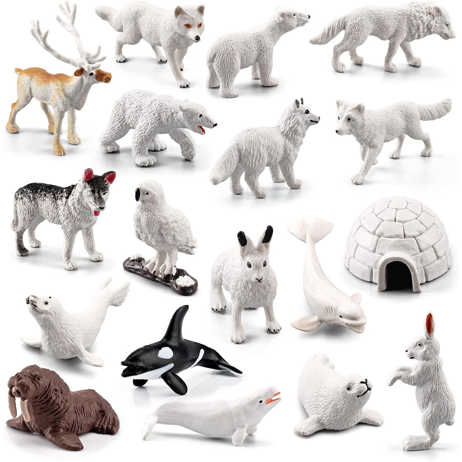 Joyzzz Arctic Animal Figures, 18 PCS Realistic Polar Animal Toys Figurines for Kids Toddlers, Plastic Ocean Sea Animal Figures with Arctic Fox Wolf Snowy Owl Polar Bear Reindeer Beluga Whale