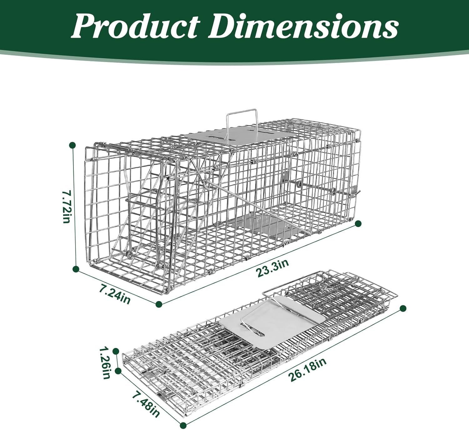 Humane Animal Trap, 23.3"x7.2"x7.7" Foldable Live Cage Traps for Kitten Small Rabbits Racoons Beavers Groundhogs Foxes and Other Live Animals, Easy to Catch and Release, Work for Indoor Outdoor 23.3"x7.24"x7.72"