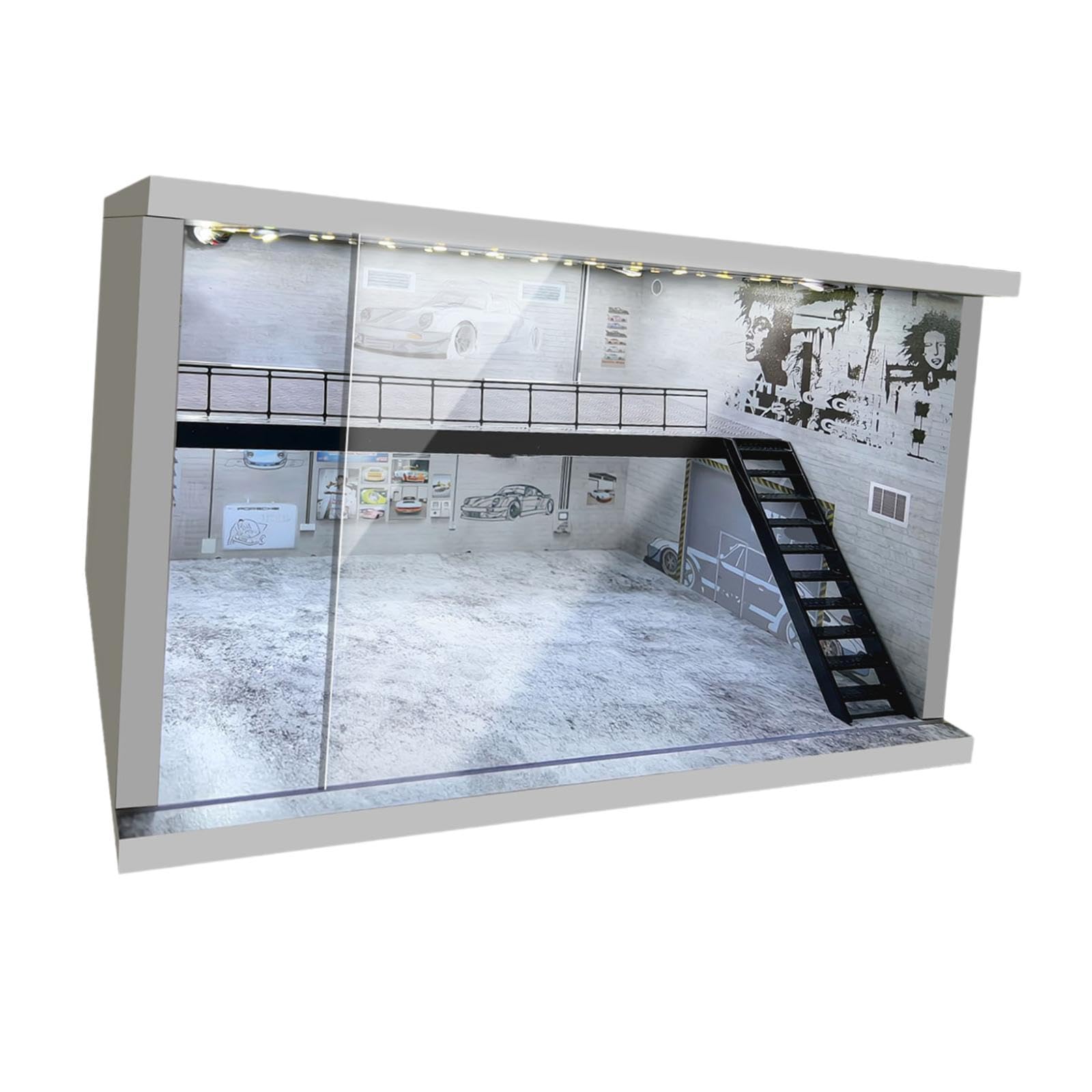 Vetrina per Garage Scala 1/64 1/36 1/32 con Parcheggio a LED per Auto Pressofusa, B