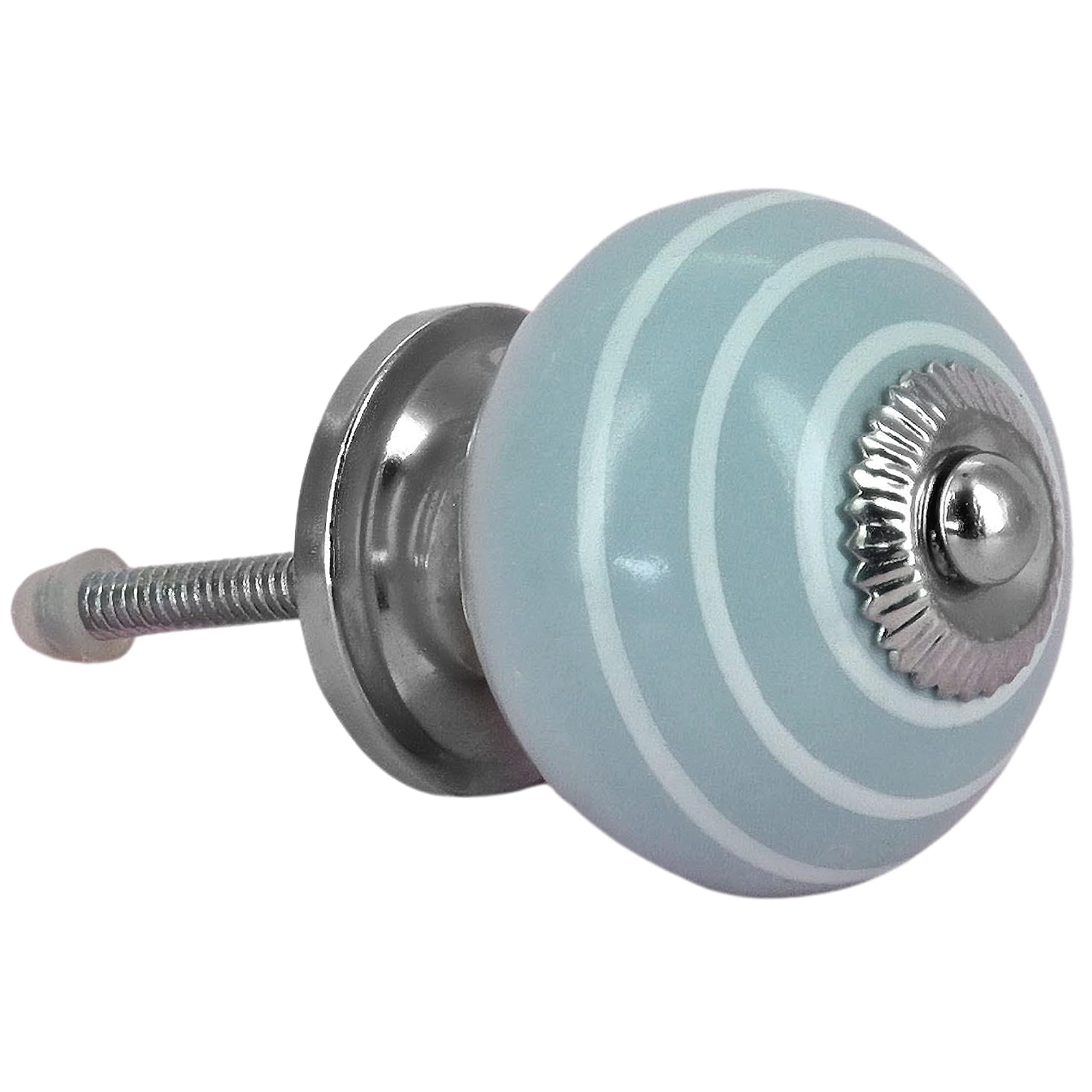 G Decor Grey White Striped Round Ceramic Door Knob Vintage Shabby Chic Cupboard Drawer Pull Handle 4504 (Grey)