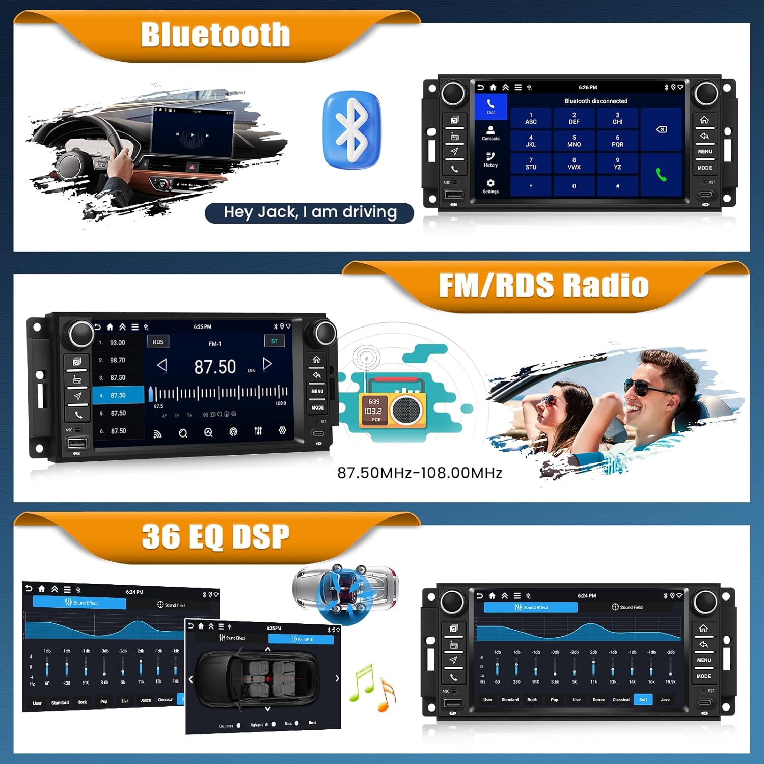 [4+128G] Android 15 Car Stereo for Jeep Wrangler JK Compass Patriot/Chrysler/Dodge RAM Charger with Wireless Carplay&Android Auto,7 Inch Car Radio with Mirror Link Bluetooth FM/RDS WiFi GPS EQ DSP SWC