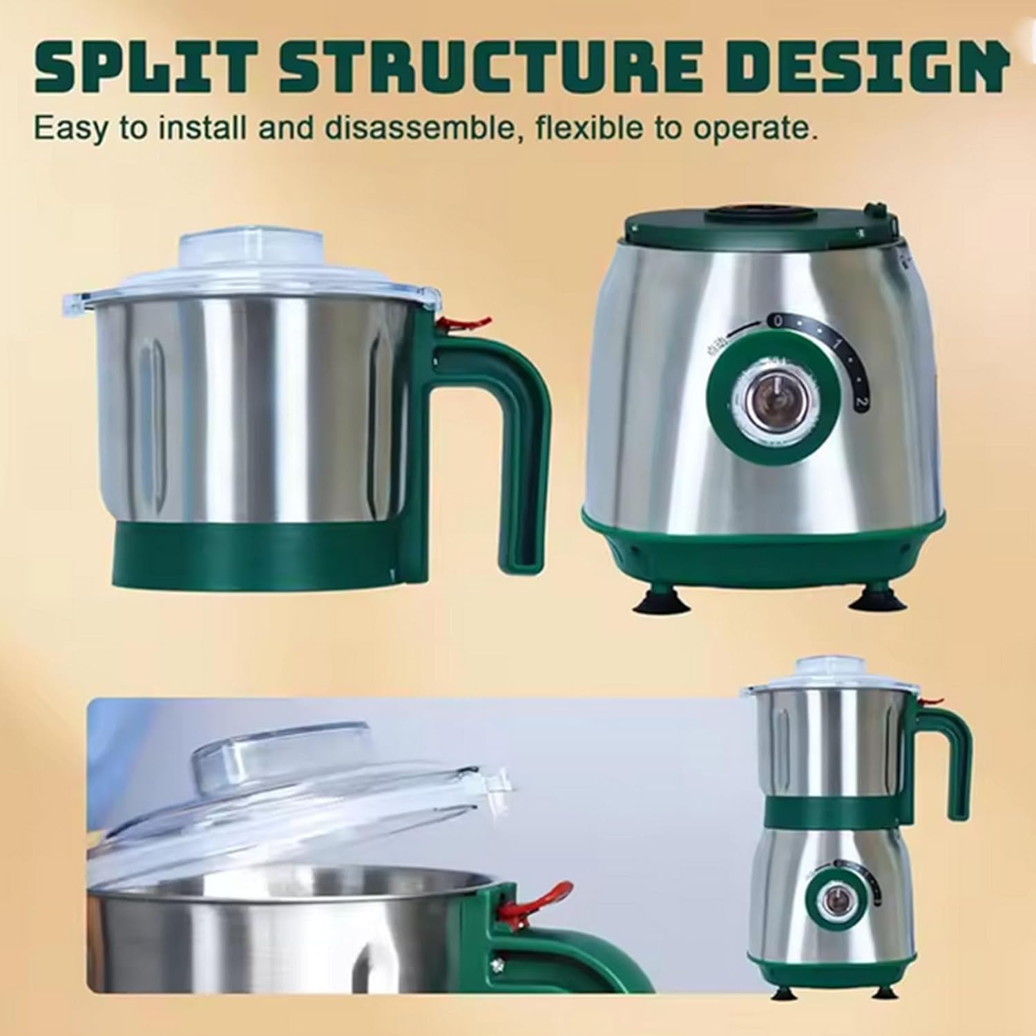 500W Wet & Dry Grinder Coffee Mill,Food Processor with 3 Removable Stainless Steel for Grains, Beans And Spices Processing