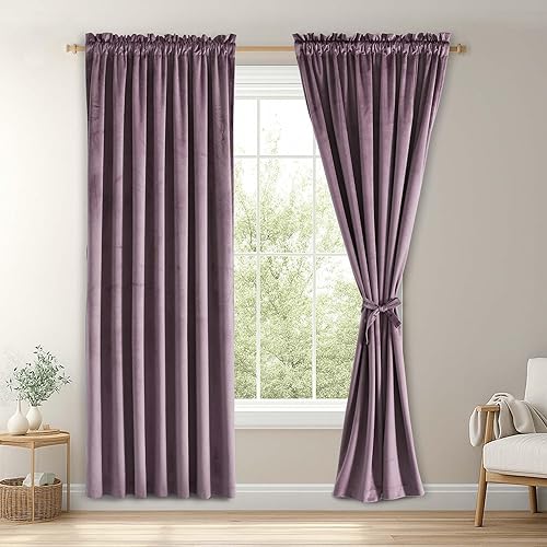 Miniatura 213 de Cortinas de terciopelo JIUZHEN, cortinas opacas suaves de terciopelo retro para dormitorio, cortinas elegantes con reducción de ruido y Rosa