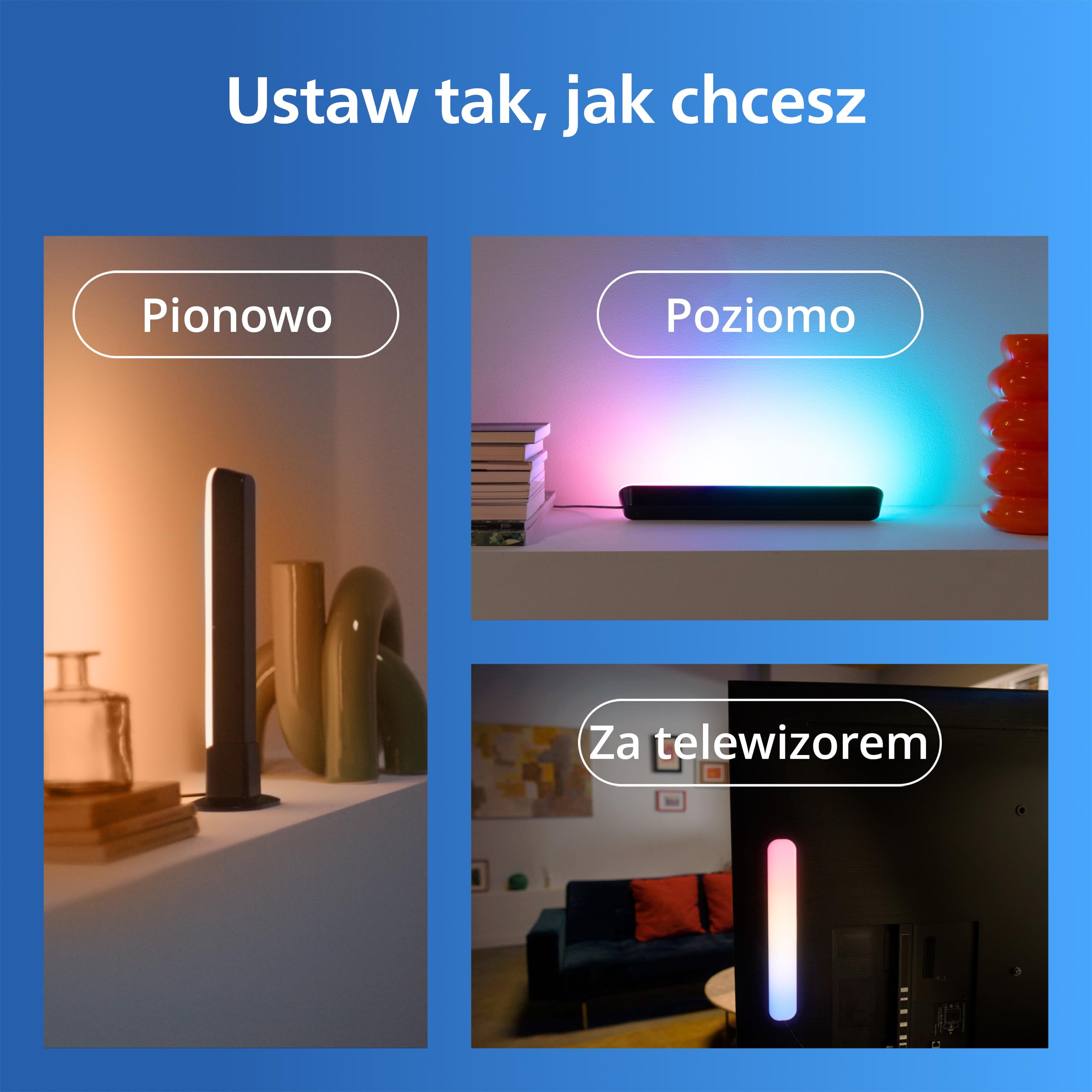 Philips Smart Lighting Gradient, Listwa LED, RGBIC LED, Wielokolorowe Efekty, Synchronizacja z TV i Muzyką, Wciągające Światło, Łatwa Konfiguracja, Connected by WiZ, Alexa, Google Home, Apple Home