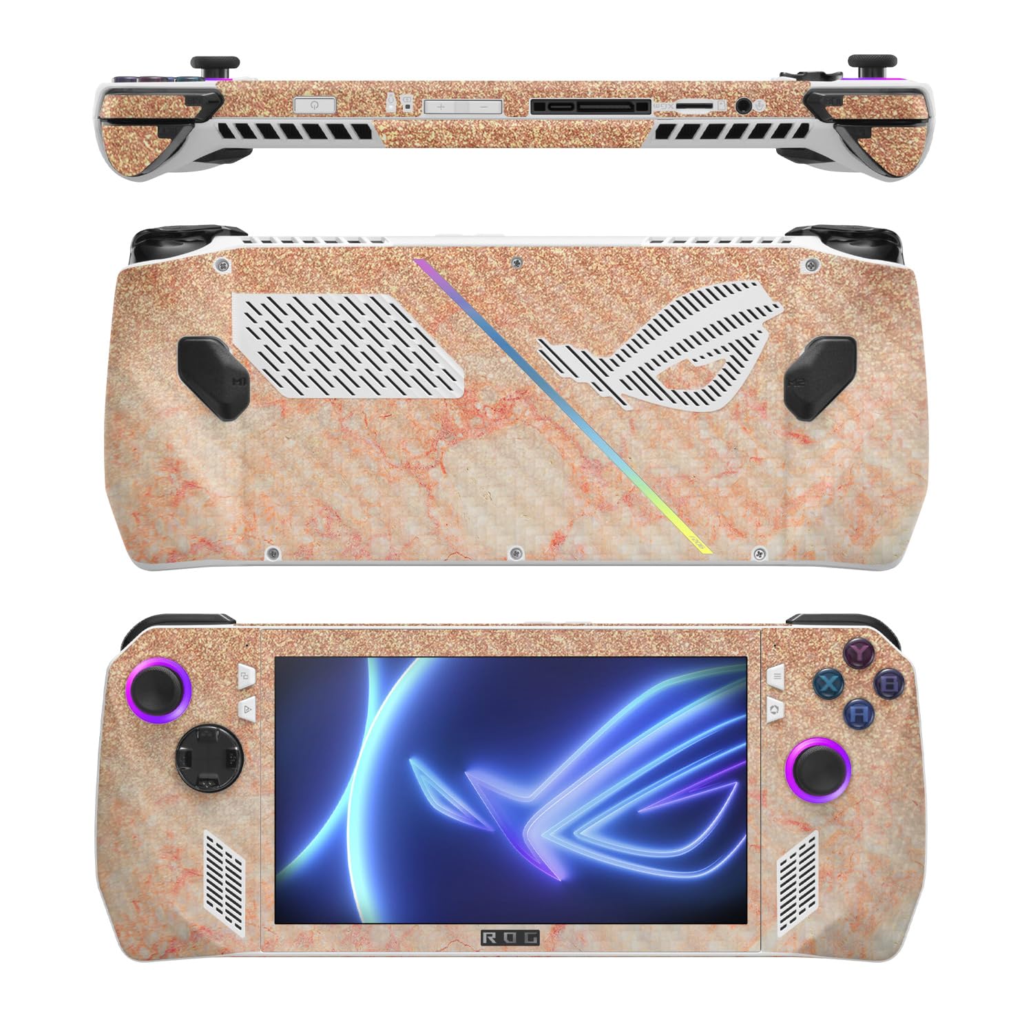 MightySkins Carbon Fiber Skin Compatible with Asus ROG Ally - Flashy Apricot Marble | Protective, Durable Textured Carbon Fiber Finish | Easy to Apply