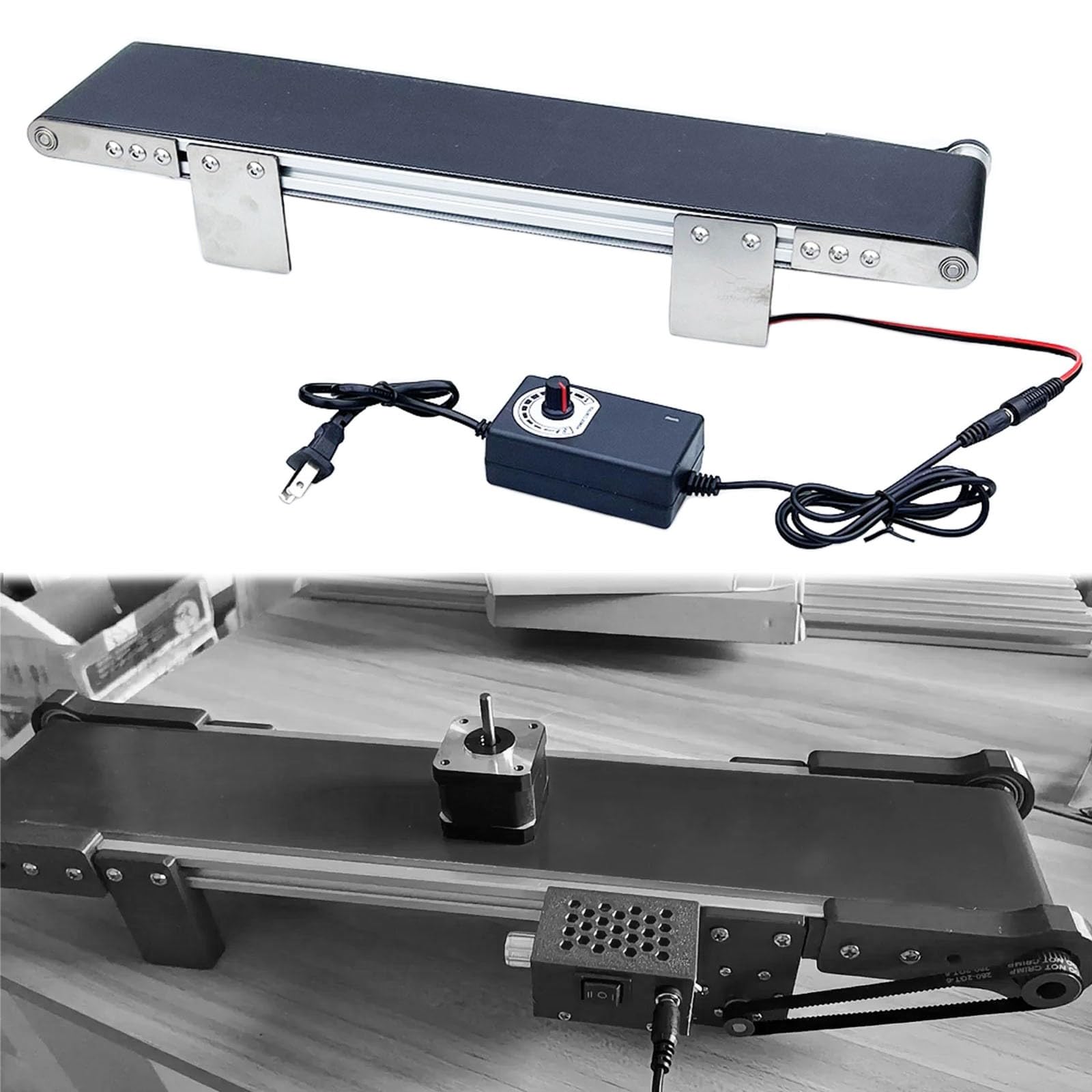 Nuovo PVC Nero Nastro Trasportatore, 10x50cm Belt Conveyor Piatto Nastro trasportatore Macchina Alluminio velocità Regolabile Nastro Trasportatore Elettrico da Tavolo
