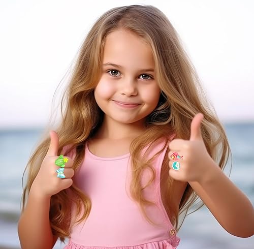 Miniatura 6 de PinkSheep Little Girl Jewel Rings Pink,Adjustable Princess Ring Set in Gift Box,Kids Dress Up Rings for Ages 3-12 with Butterfly, Fox, Rainbow