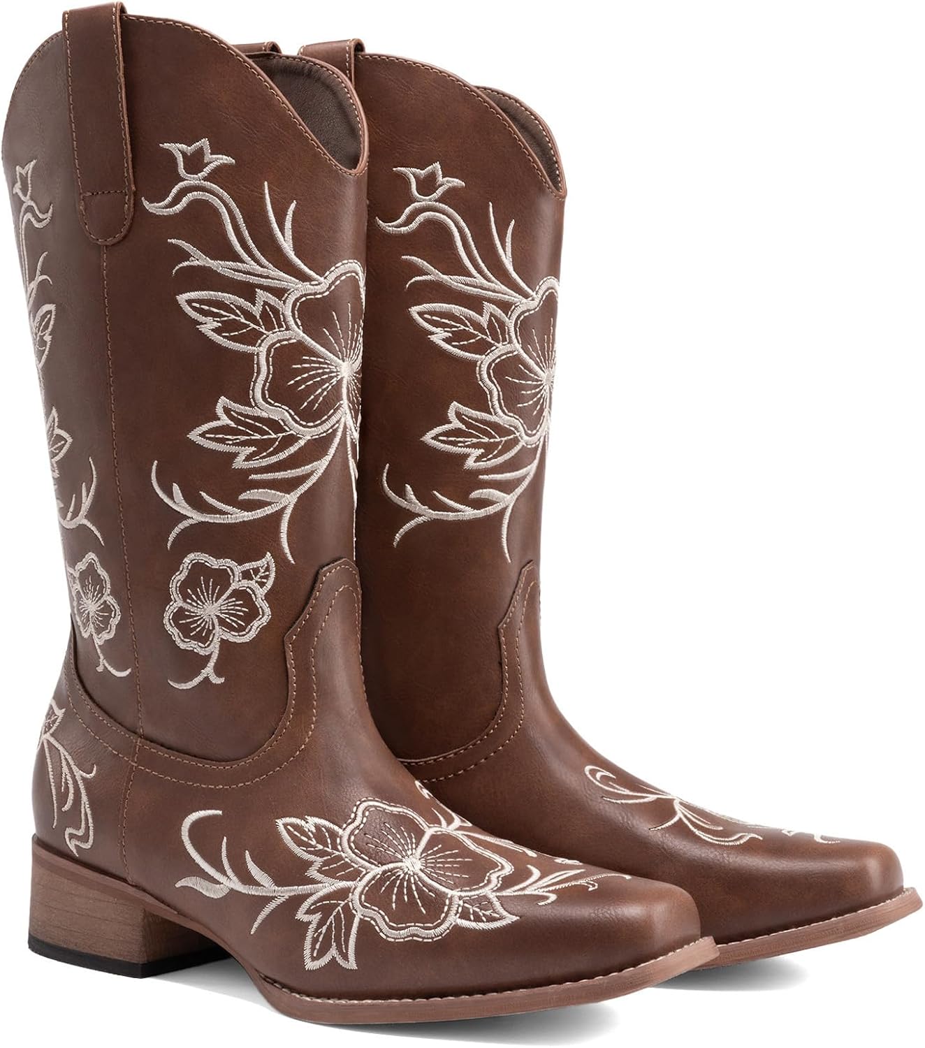 DREAM PAIRS Women's Western Cowboy Boots Square Toe Embroidered Mid Calf Boots Western Chunky Low Heel for Country Music Festivals Theme Party and Concert - Image 5