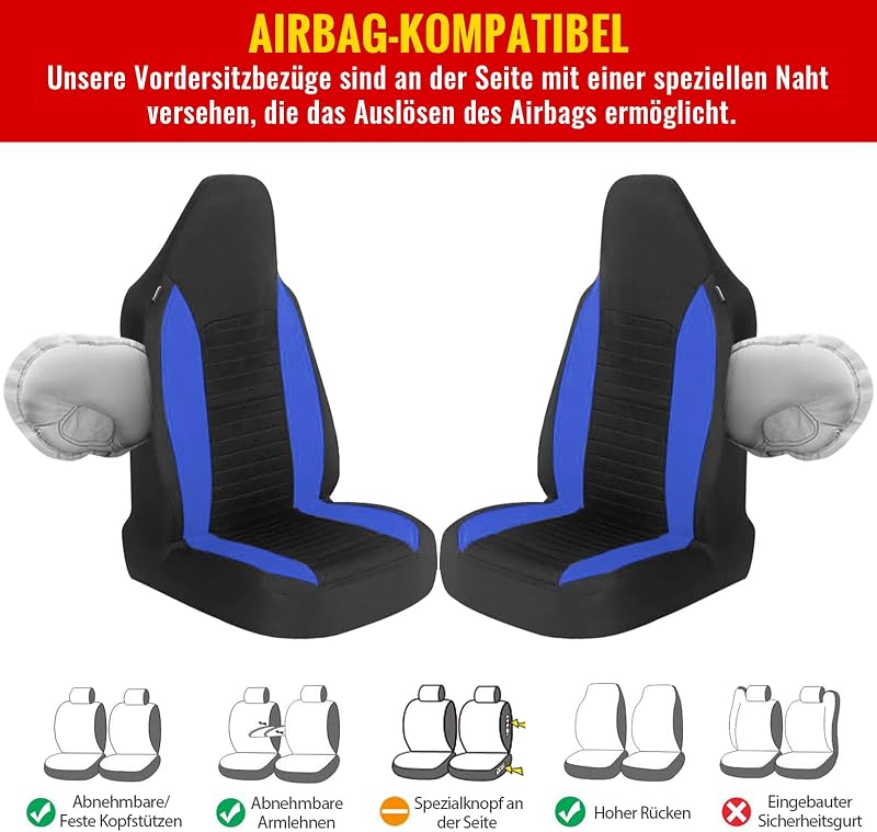 AUTOYOUTH Autóülés Védőhuzat Elöl Kék Univerzális Légzsák Kompatibilis - blue