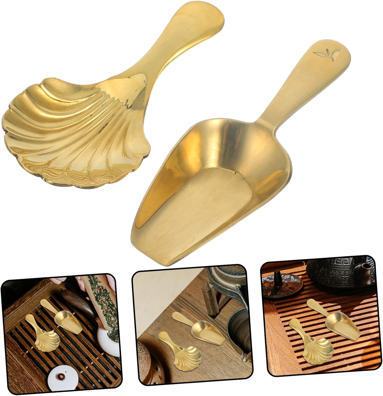 Amosfun 4pcs Brass Tea Scoop for Loose Tea Sugar Baking Lightweight Mini Spoon for Kitchen Accessories