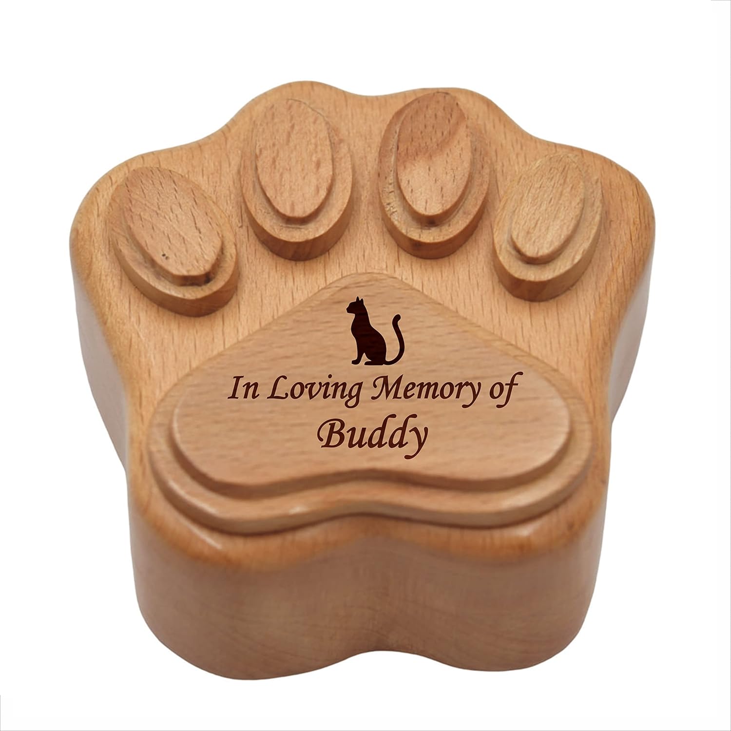 Pet Cremation Urn, Paw Wooden Keepsake Small Size with Custom Engraving