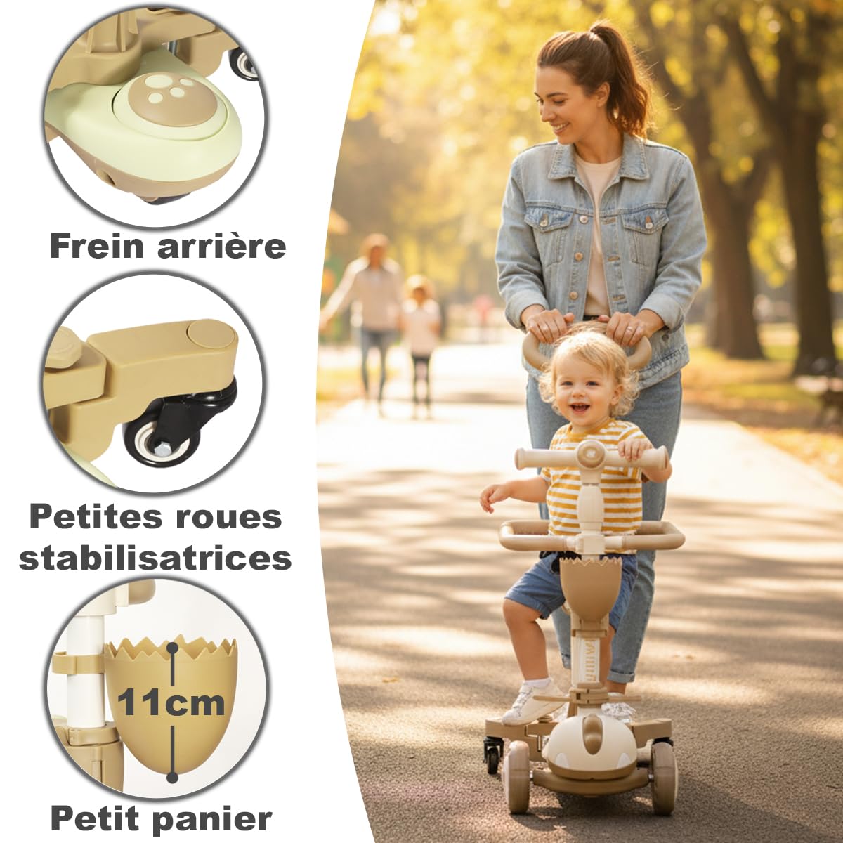 Twinly Dinly Trottinette évolutive 3 en 1 avec casque, 1–6 ans, Blanc
