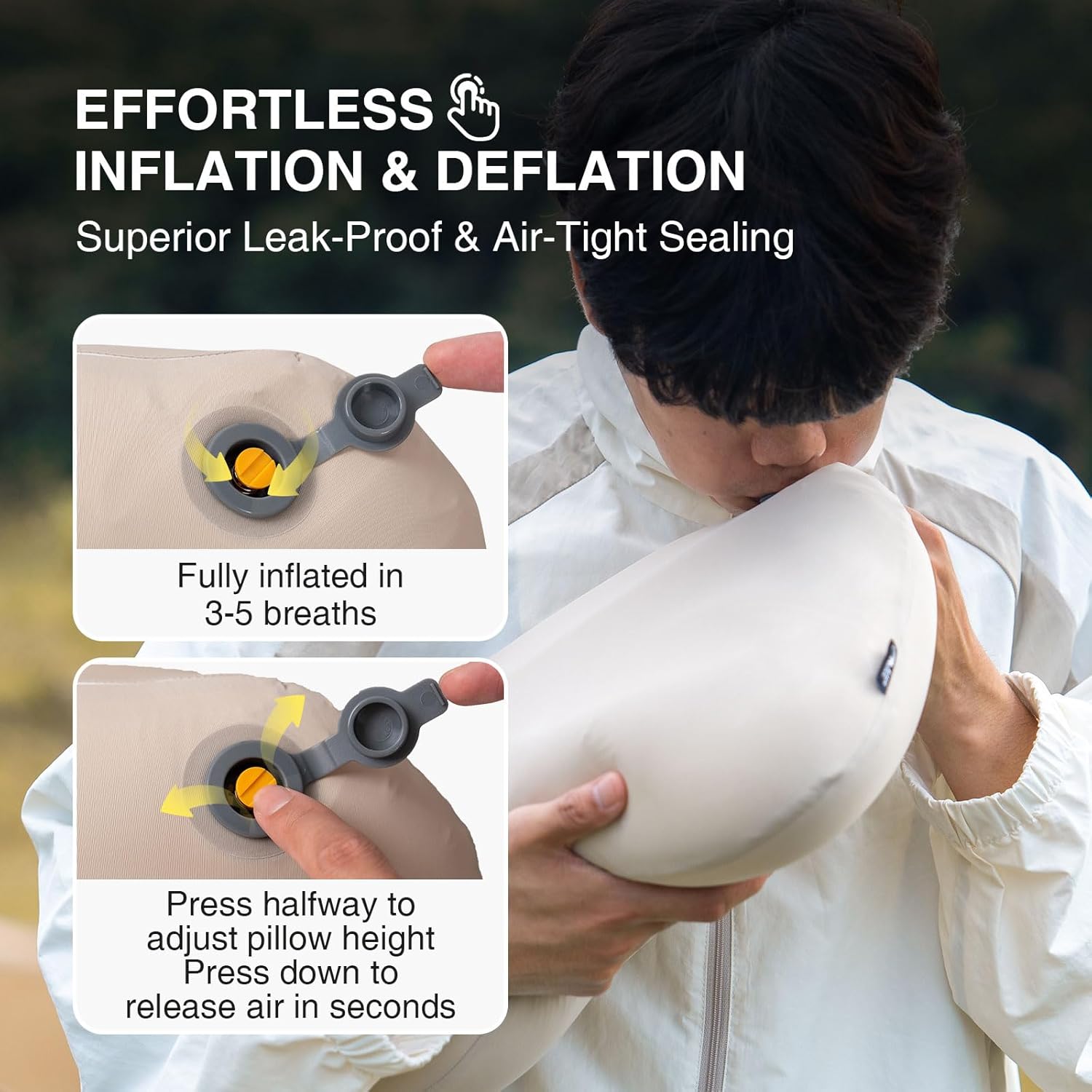 Camping Pillow with 2PC Removable Cover, Inflatable Memory Foam Travel Pillows Backpacking Pillow for Outdoor Camp, Travel, Hiking (Deep Gray)