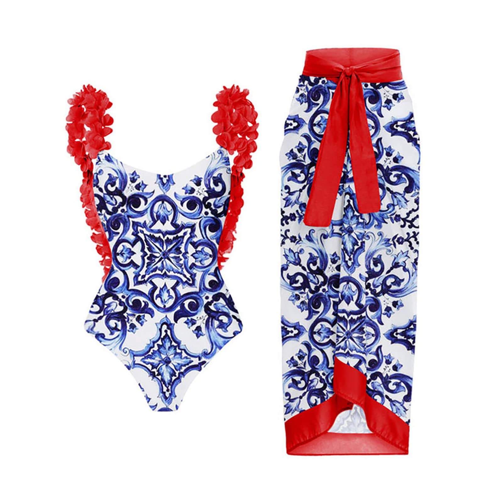 uxxnjfg Bañadores Mujer Natacion Conjuntos Dos Piezas Verano 2024 Reductor Barriga Swimsuit Estampado Flores Bañador Deportivo Bañadores con Relleno Surf Playa Beachwear