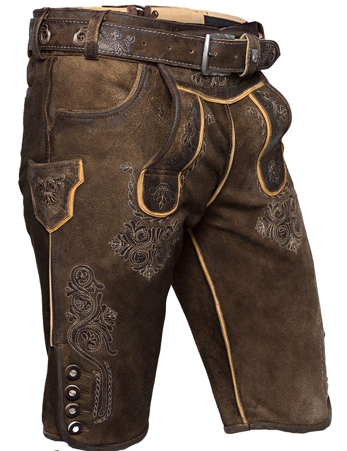 Kurze Herren Trachten Lederhose, Karl aus wildbockleder, Moor-Antik speckig