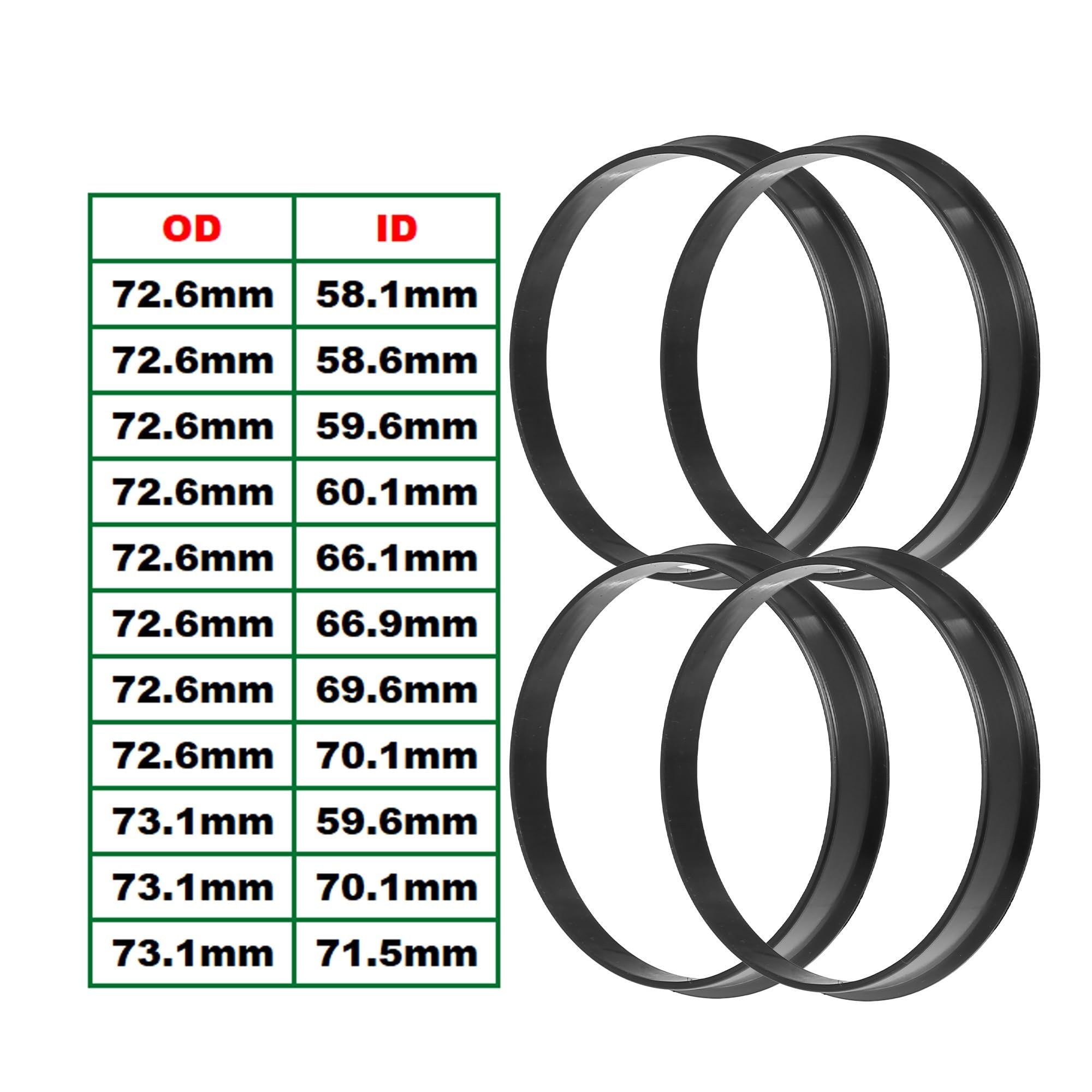 4x Anillos De Centrado Distanciadores Amarillo Llantas Aluminio 70