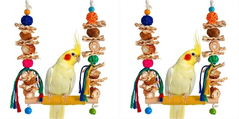Balanço para Aves com Madeira Natural e Espiga de Milho XLpeixin, Pacote com 2