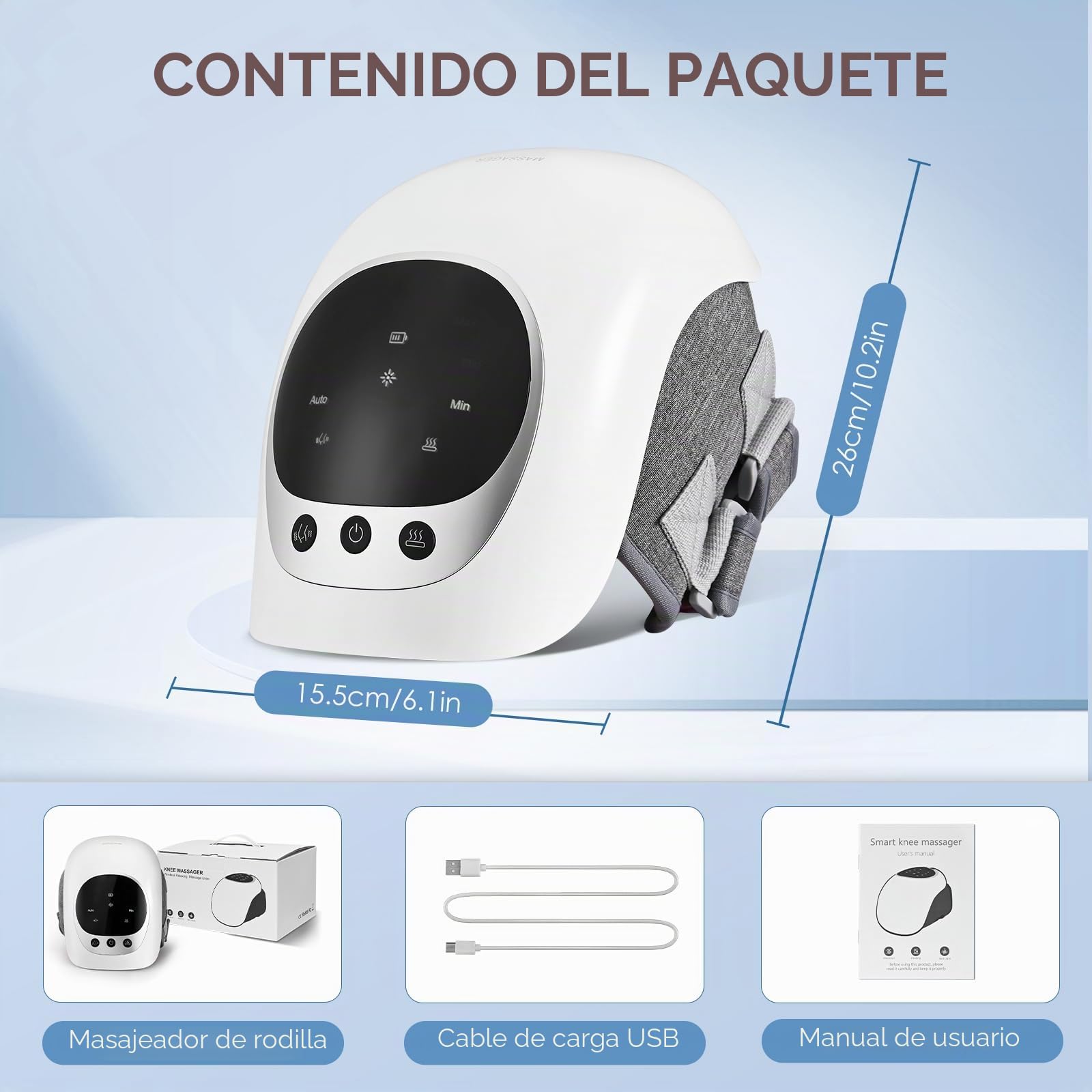 Masajeador de Rodillas Inalámbrico con Calor Rojo, Banda Ajustable 40 cm, USB Tipo-C