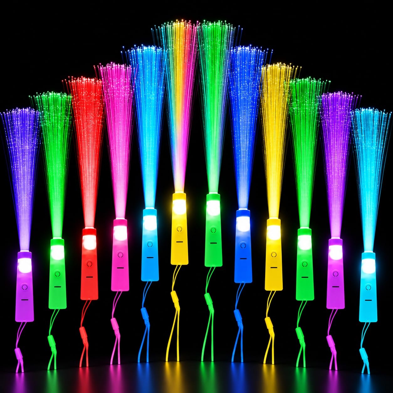 Kangtaixin 12 Stück LED Leuchtstäbe, Bunte Glasfaser Leuchtstäbe, Party Zubehör für Kinder, Geburtstag, Hochzeit, Halloween, Karneval und Konzerte