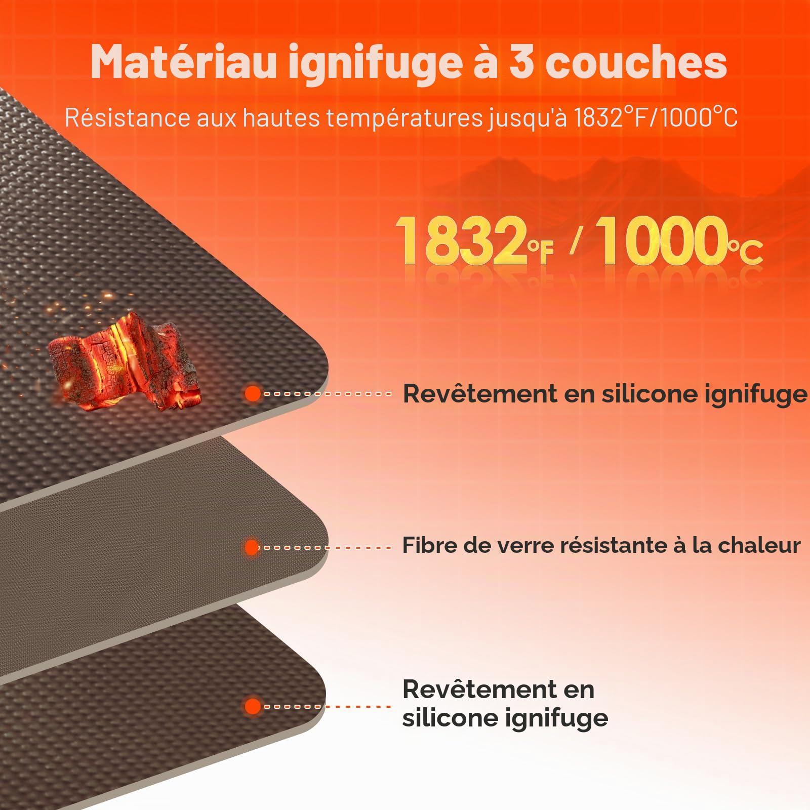 Tapis de cheminée résistant au feu, 80 x 50 x 0,1 cm, ignifuge, pour poêle à bois, cheminée, intérieur et extérieur, protège le sol contre les étincelles, marron