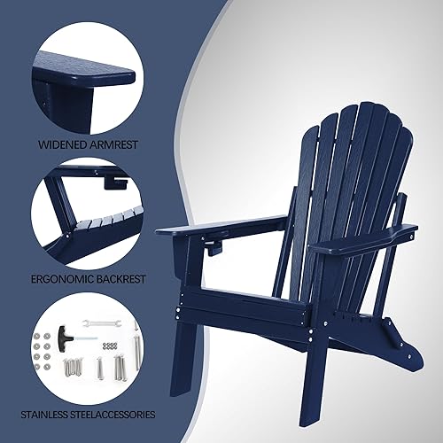 Miniatura 5 de Juego de 2 sillas plegables Adirondack probadas por SGS, madera texturizada con soporte para tazas, asiento cómodo de polietileno de alta densidad