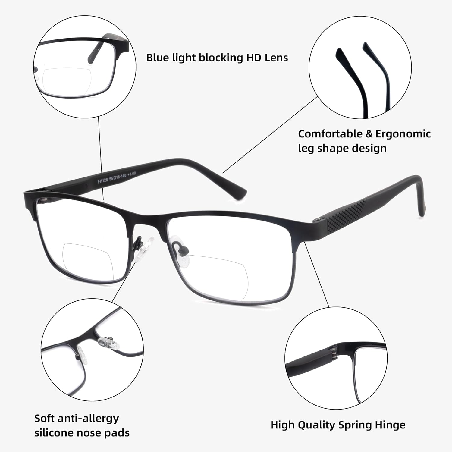 3 Pack Bifocal Reading Glasses for Men Metal Full Frame Bi-focal Readers Clear Top Far/Near Dual-use Eyeglasses,Black/Brown/Gun metal, +2.00 - Image 6