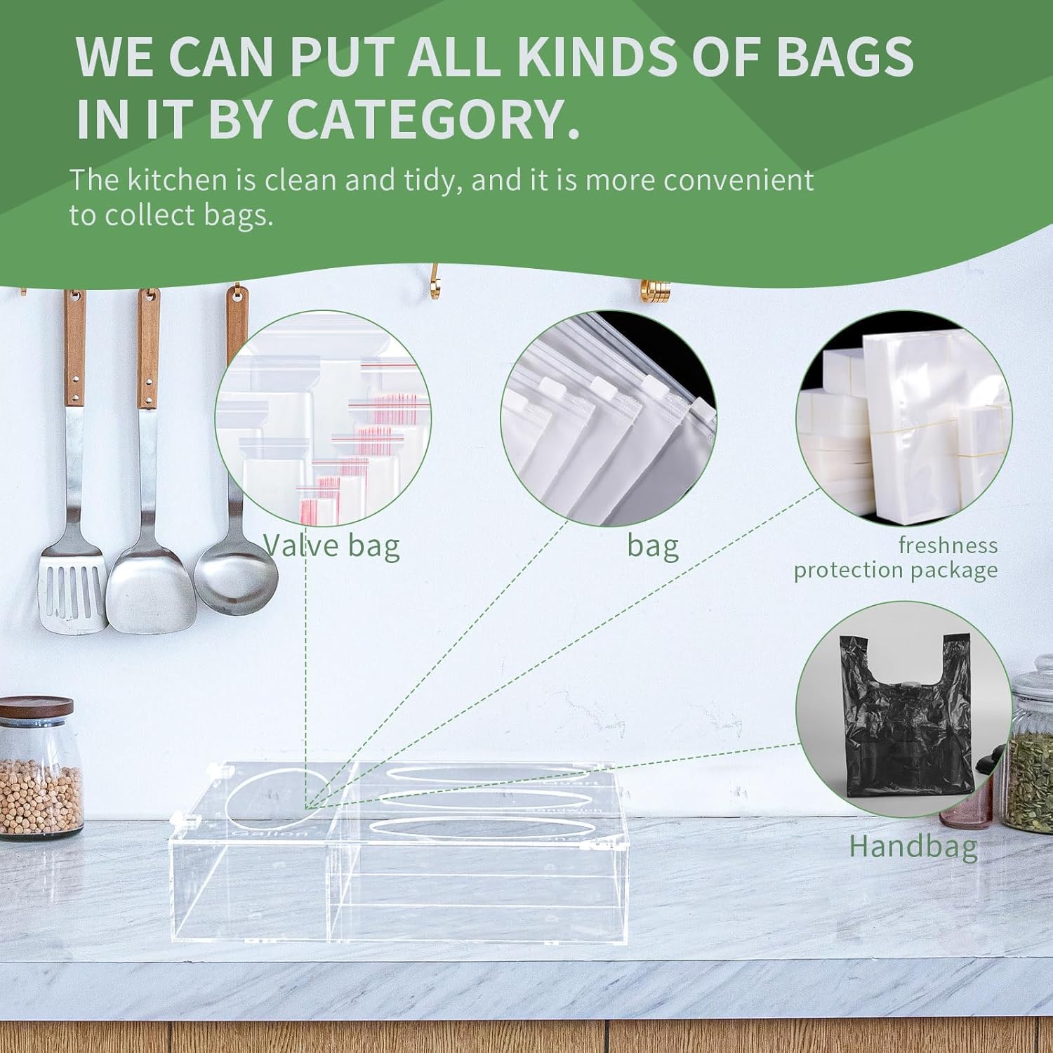 Acrylic Food Bag Storage Organizer, Acrylic Kitchen Drawer Bag Box Holder For Gallon Quart Sandwich And Snack, Compatible With Variety Size Bags Dispenser - Image 7