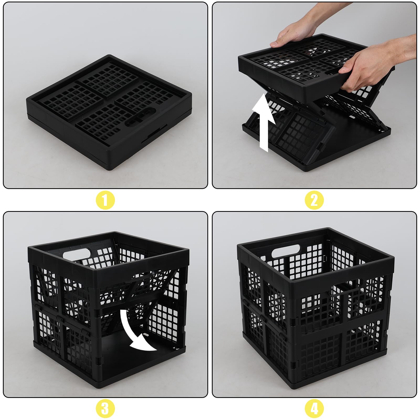 Caja de leche de plástico apilable negra, cajas plegables de plástico de 18 L, paquete de 3